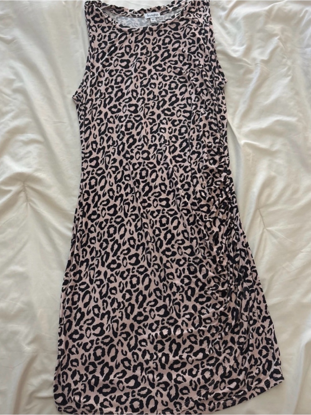 love, Fire Pink and Black Leopard Print Sleeveless Midi Dress